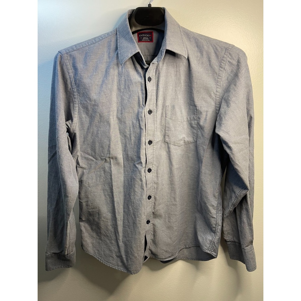 UNTUCKit Mens Medium Blue White Cotton Long Sleeve Button Down Shirt Micro Twill